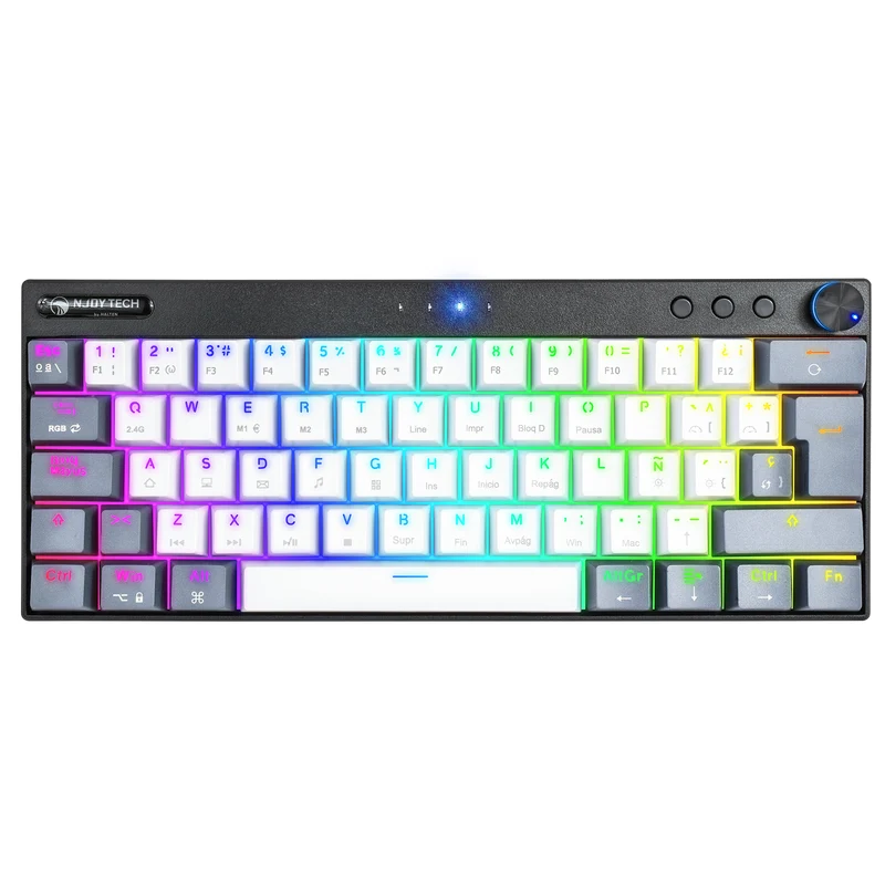 Teclado Gamer Njoytech Retroiluminado Inalámbrico con Bluetooth Blanco