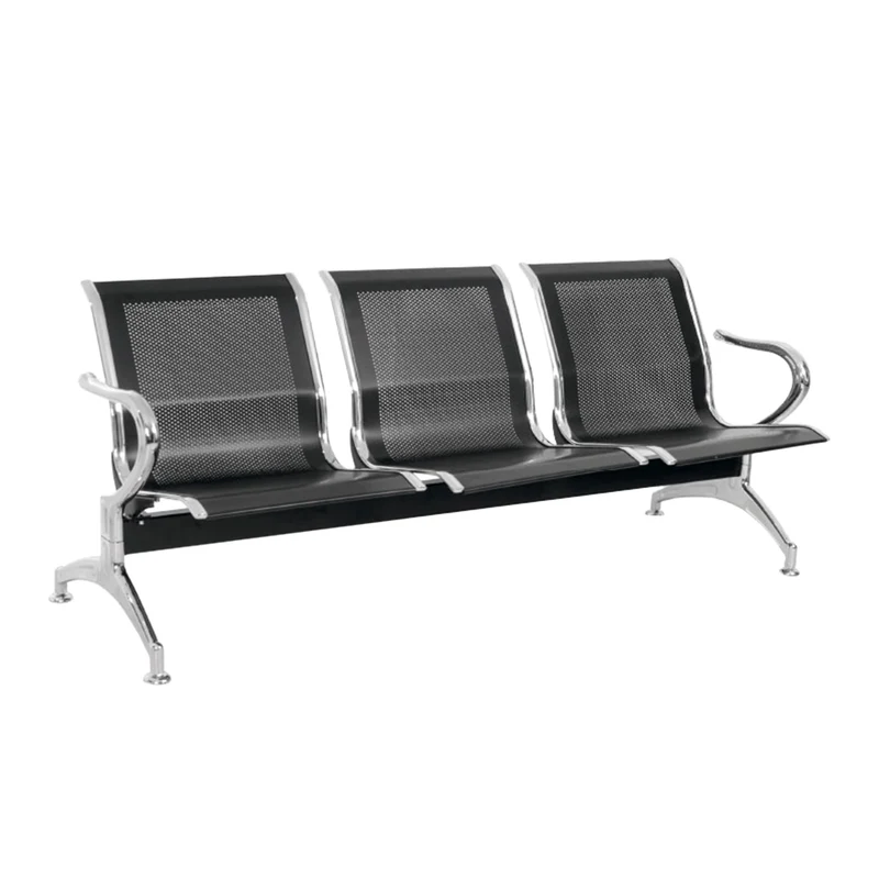 Silla Tandem Luka 3 Puestos Negro y Cromo